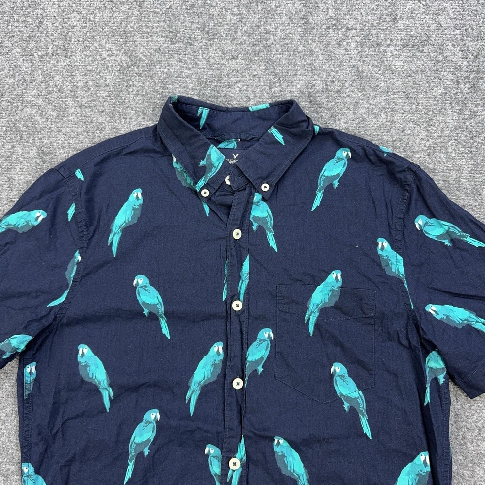 American Eagle Shirt Mens S Blue Parrot Graphic Short Sleeve Button Down - Picture 2 of 8